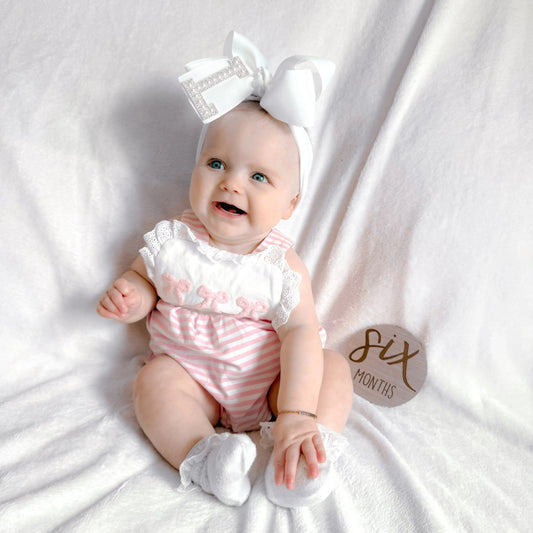 6 Inch White Letter Bow Lynlee Blair's Bows