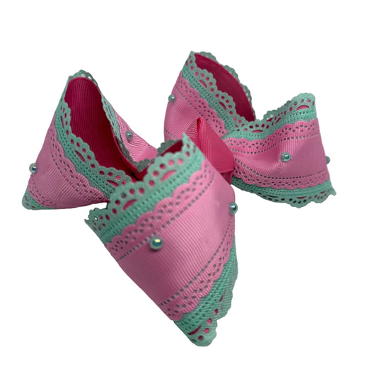 Pink Glitter/White Moon Stitch With Pearls Lynlee Blair's Bows