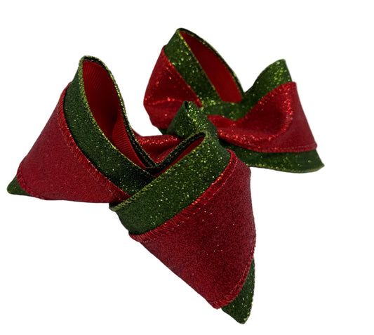 Green And Red Shimmer Glitter Bow Lynlee Blair's Bows