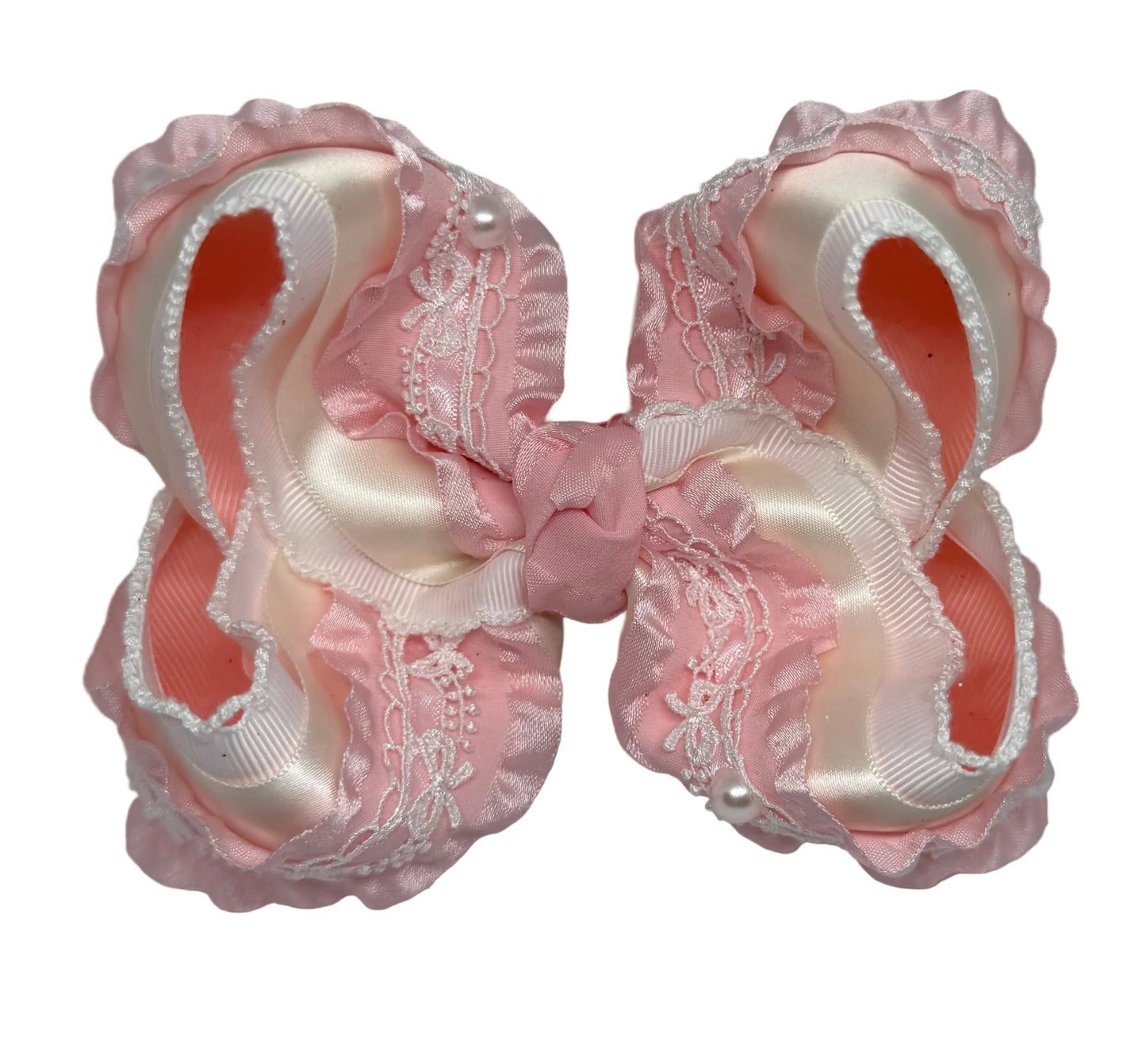 Ivory Satin, Pink Ruffles With Bow Lace Lynlee Blair's Bows