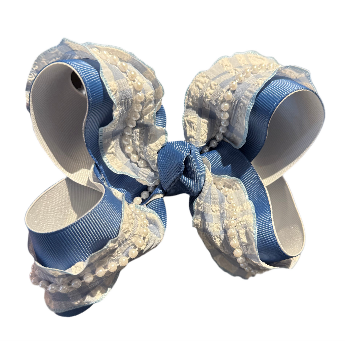 Blue Ruffle Pearls Bow Lynlee Blair's Bows