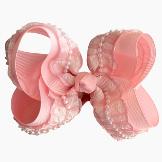 Pink Gingham Ruffle Pearls Lynlee Blair's Bows