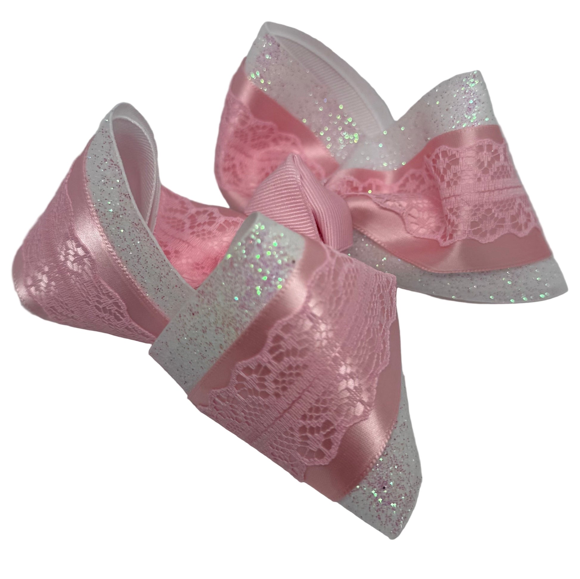 Iridescent Glitter Pink Satin Lace Bow Lynlee Blair's Bows
