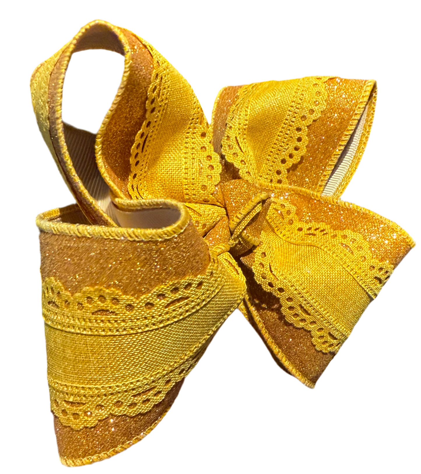 Mustard Shimmer Bow Scallop Overlay Bow