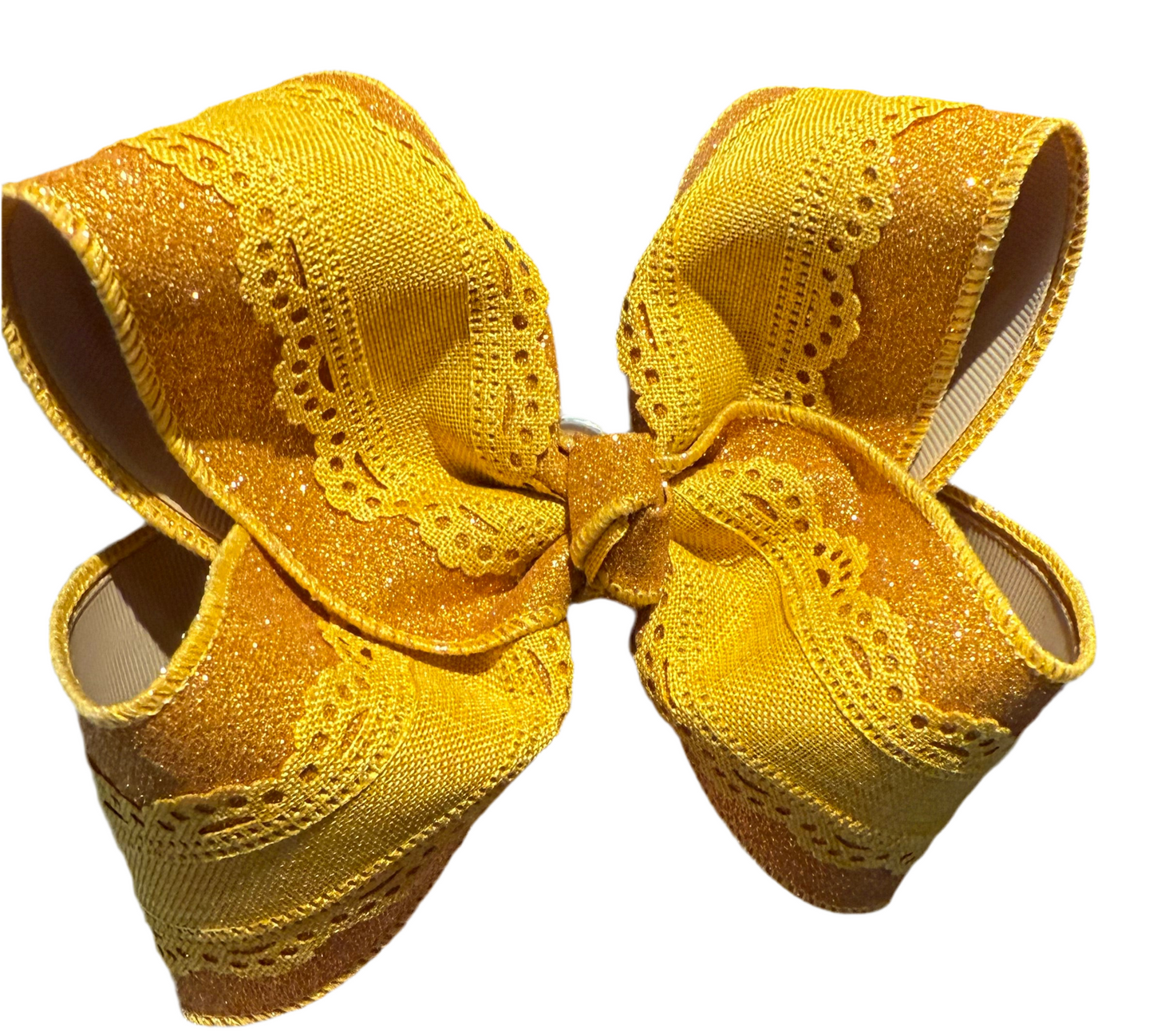Mustard Shimmer Bow Scallop Overlay Bow