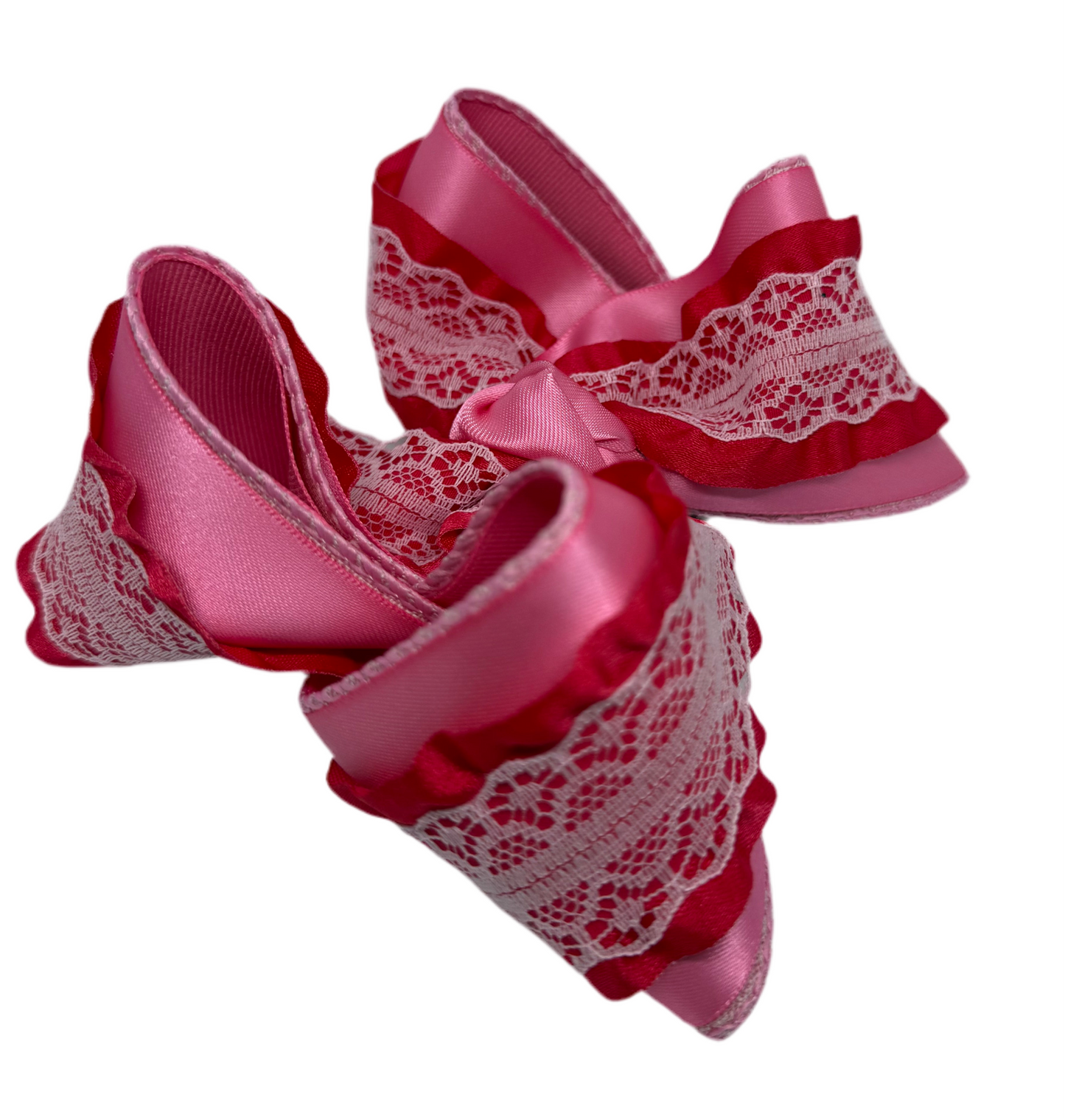 Pink Satin Double Ruffle lace