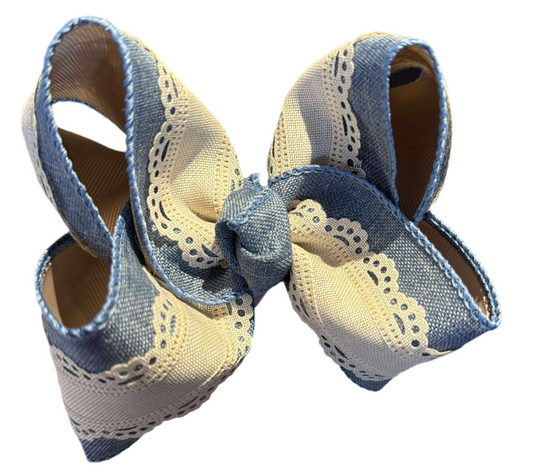 Denim Blue With Tan Scallop Bow