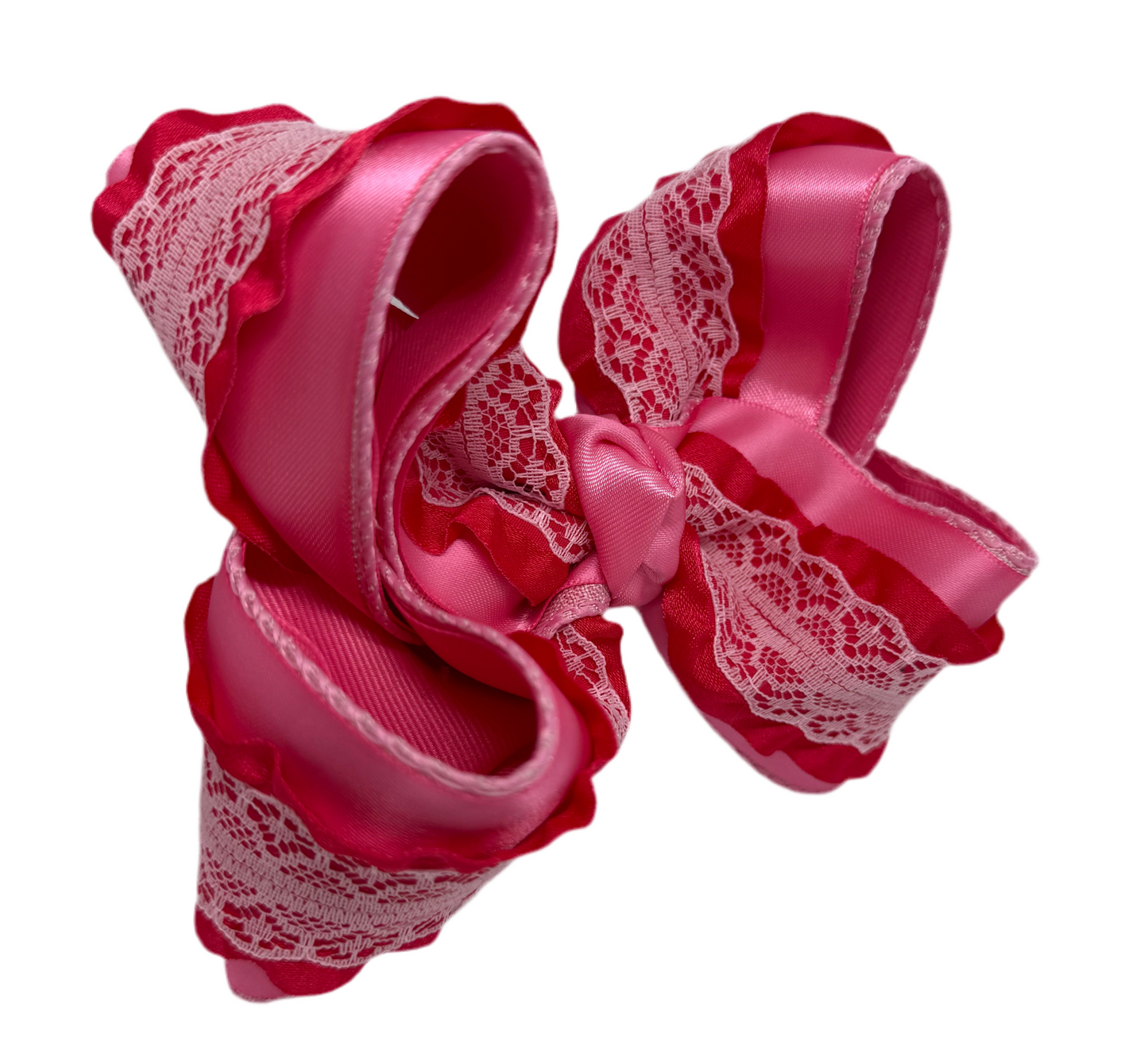 Pink Satin Double Ruffle lace Lynlee Blair's Bows