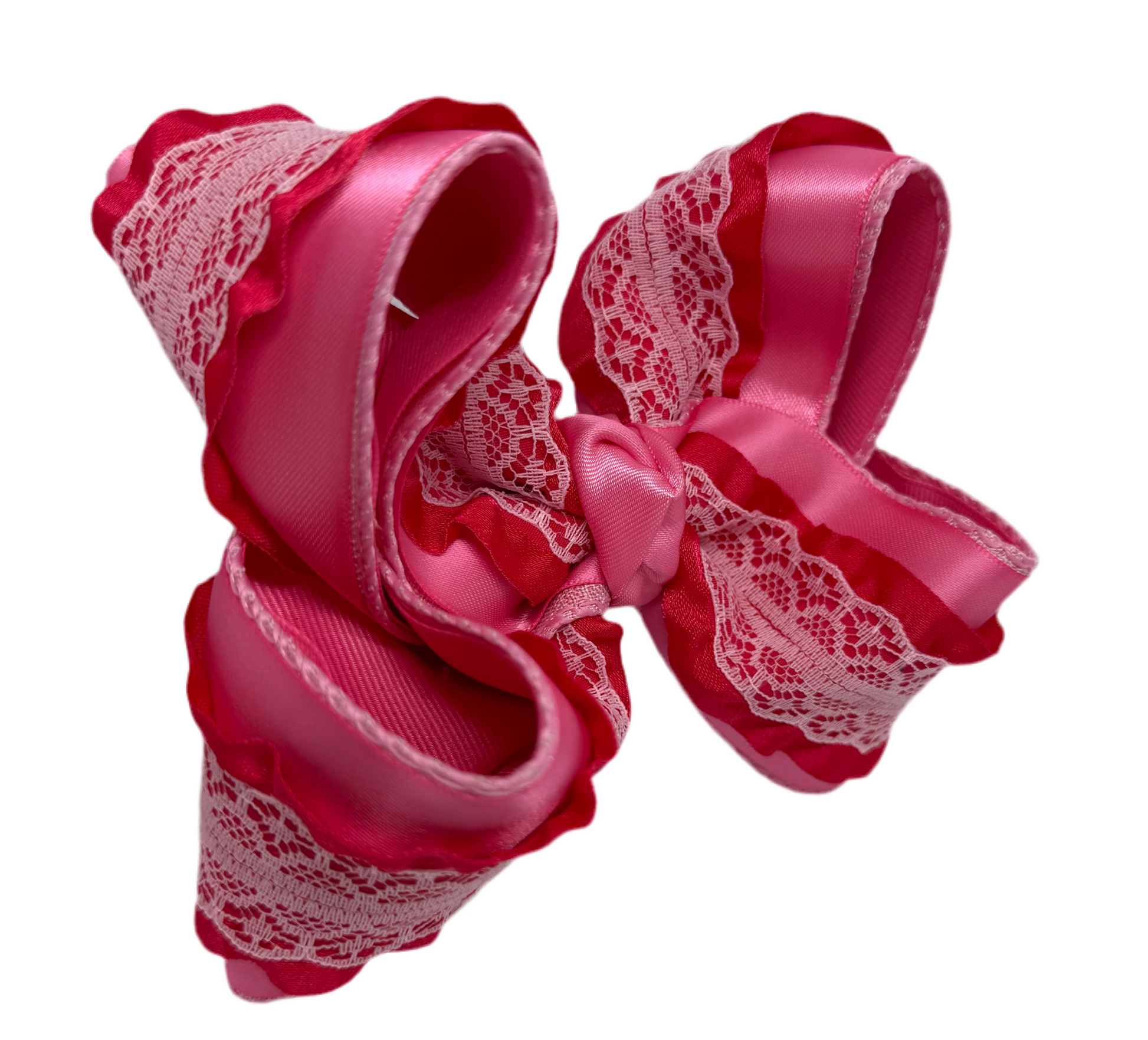 Pink Satin Double Ruffle lace Lynlee Blair's Bows