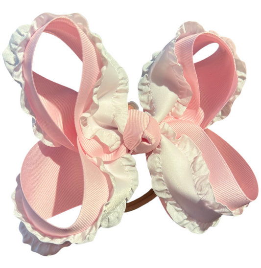 Pink With White Double Ruffle Bow Lynlee Blair's Bows
