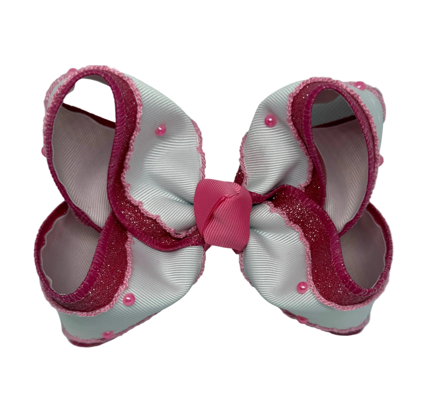 Pink Glitter/White Moon Stitch With Pearls Lynlee Blair's Bows
