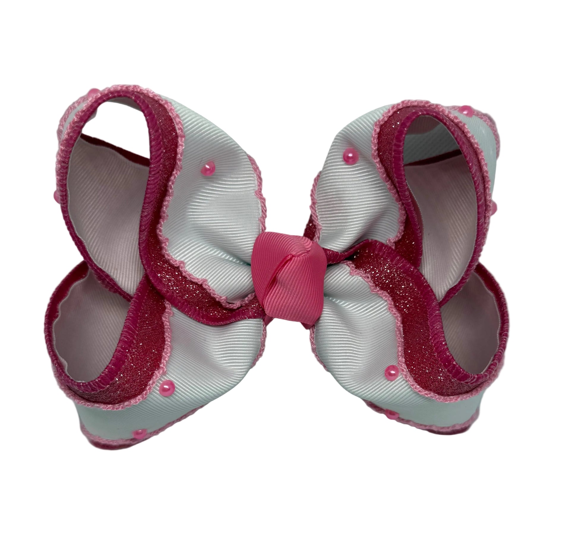 Pink Glitter/White Moon Stitch With Pearls Lynlee Blair's Bows