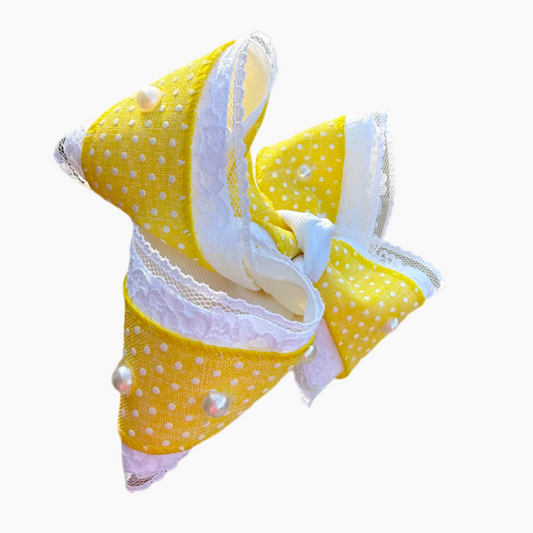 Yellow Swiss Dot Lace with Pearls Lynlee Blair's Bows