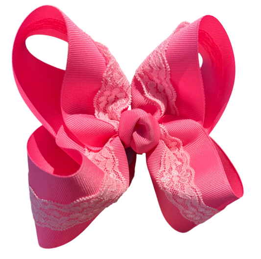 Hot Pink With Light Pink Lace Bow