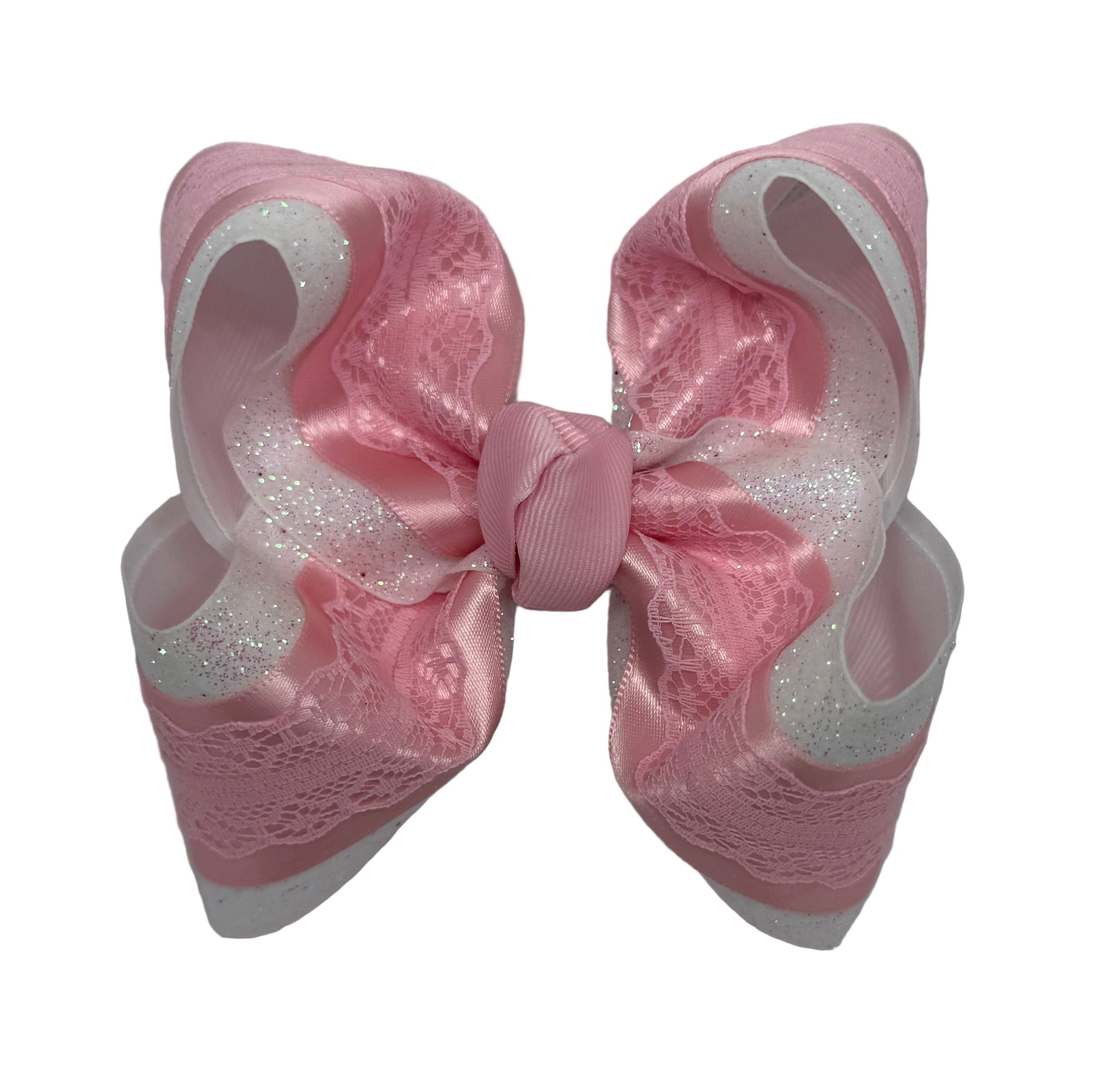 Iridescent Glitter Pink Satin Lace Bow Lynlee Blair's Bows