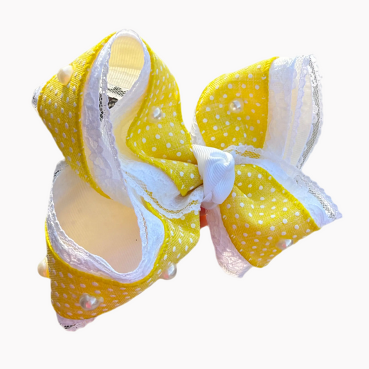 Yellow Swiss Dot Lace with Pearls Lynlee Blair's Bows