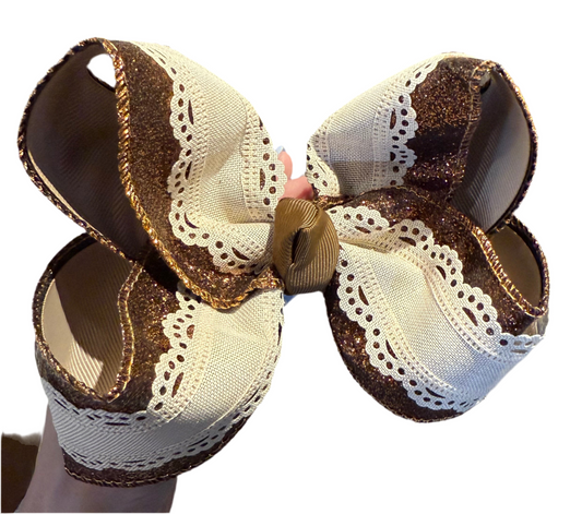 Brown Glitter Tan Scallop Bow